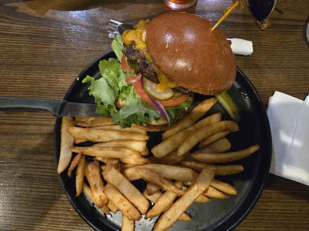 Hamburger and Fries with Cheese